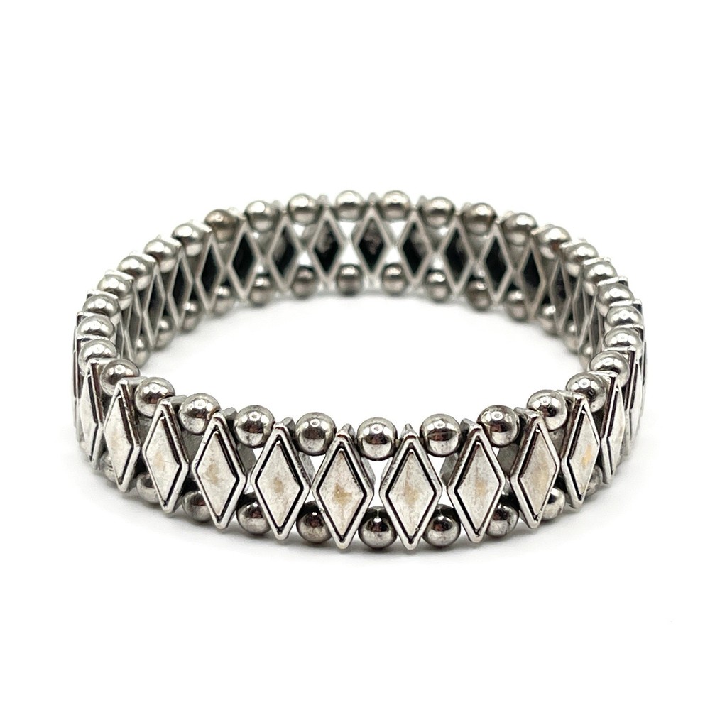 Silver Tone Crown Diamond Shape Circle Design Stretch Bracelet
