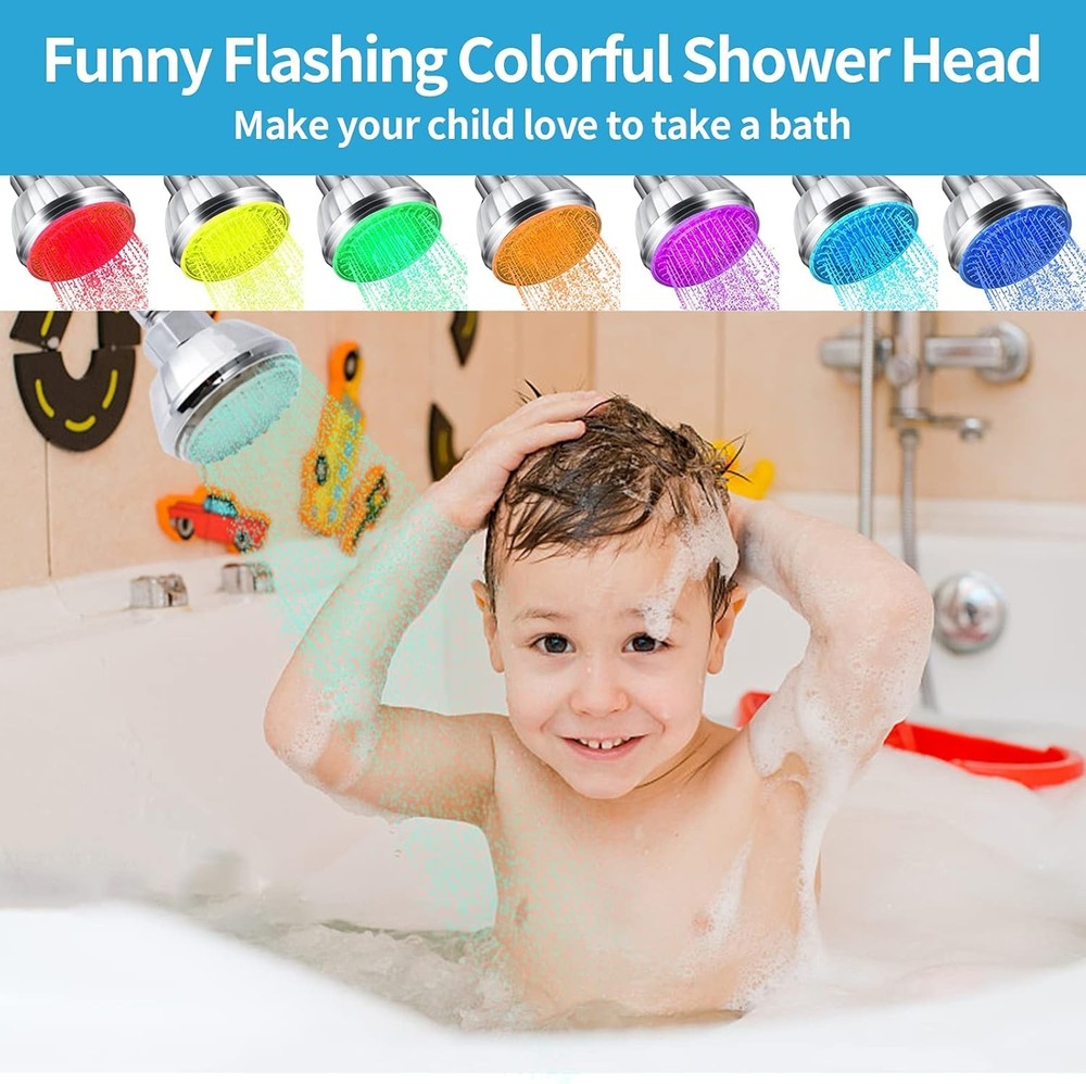 LED Shower Head with Light, 7 Color Light Automatically Changing Silver