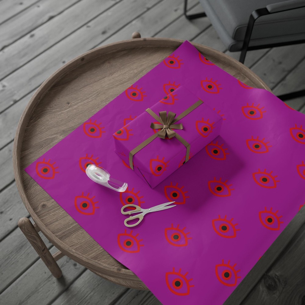 Evil Eye Pattern Mauve & Red Matte Gift Wrap