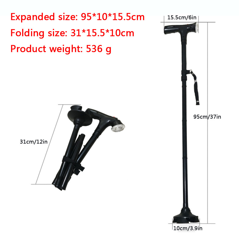 LED Walking Stick with Security Alarm Height Adjustable Collapsible Folding Cane