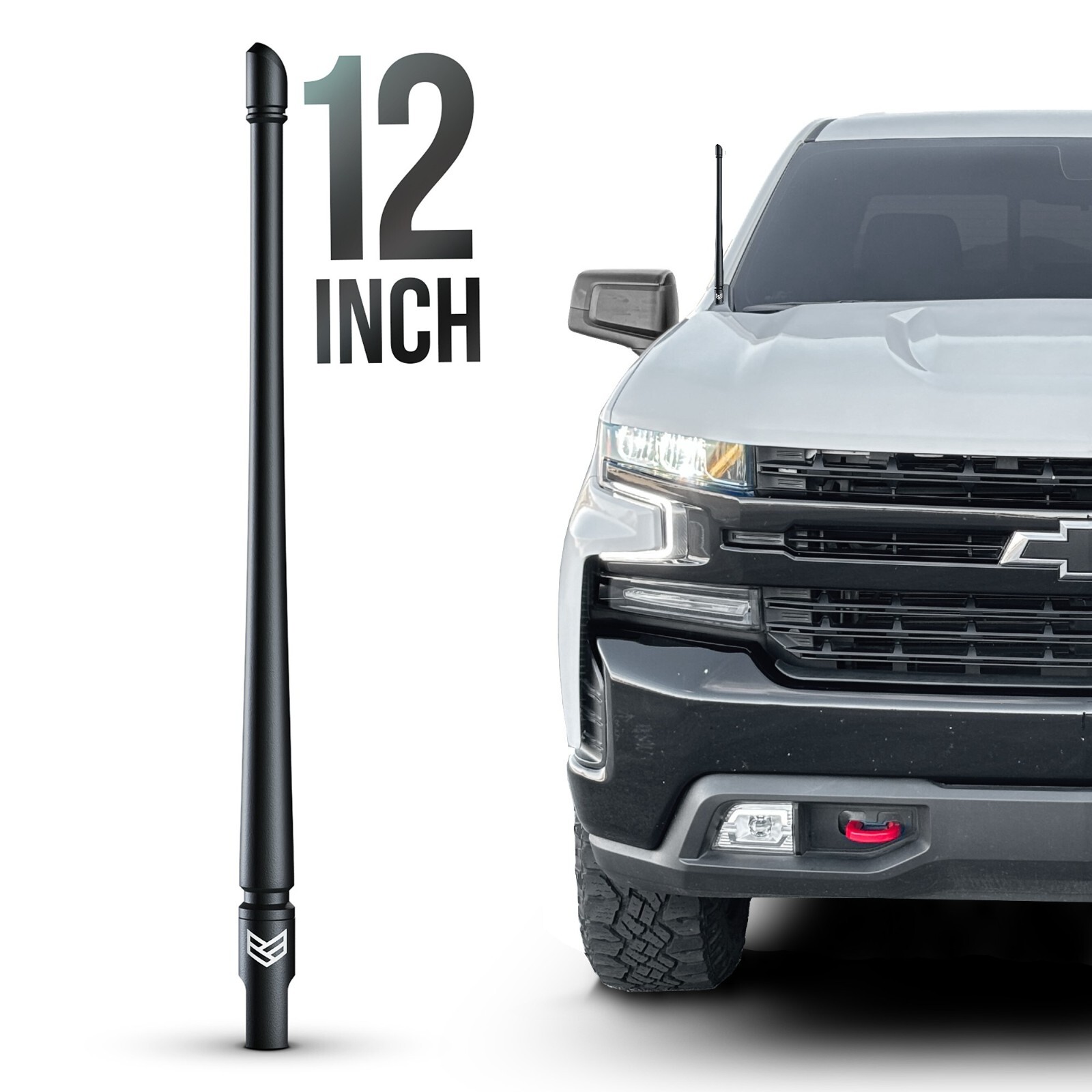 SHORT ANTENNA for CHEVY SILVERADO GMC SIERRA TRUCKS 12 INCH FLEXIBLE ANTI THEFT