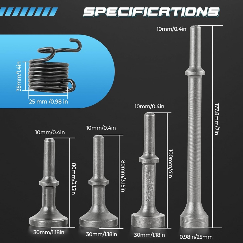 NATGAI 5 Pcs Air Hammer Bits Set, 0.401" Pneumatic Chisel Bits with Spring, Exte
