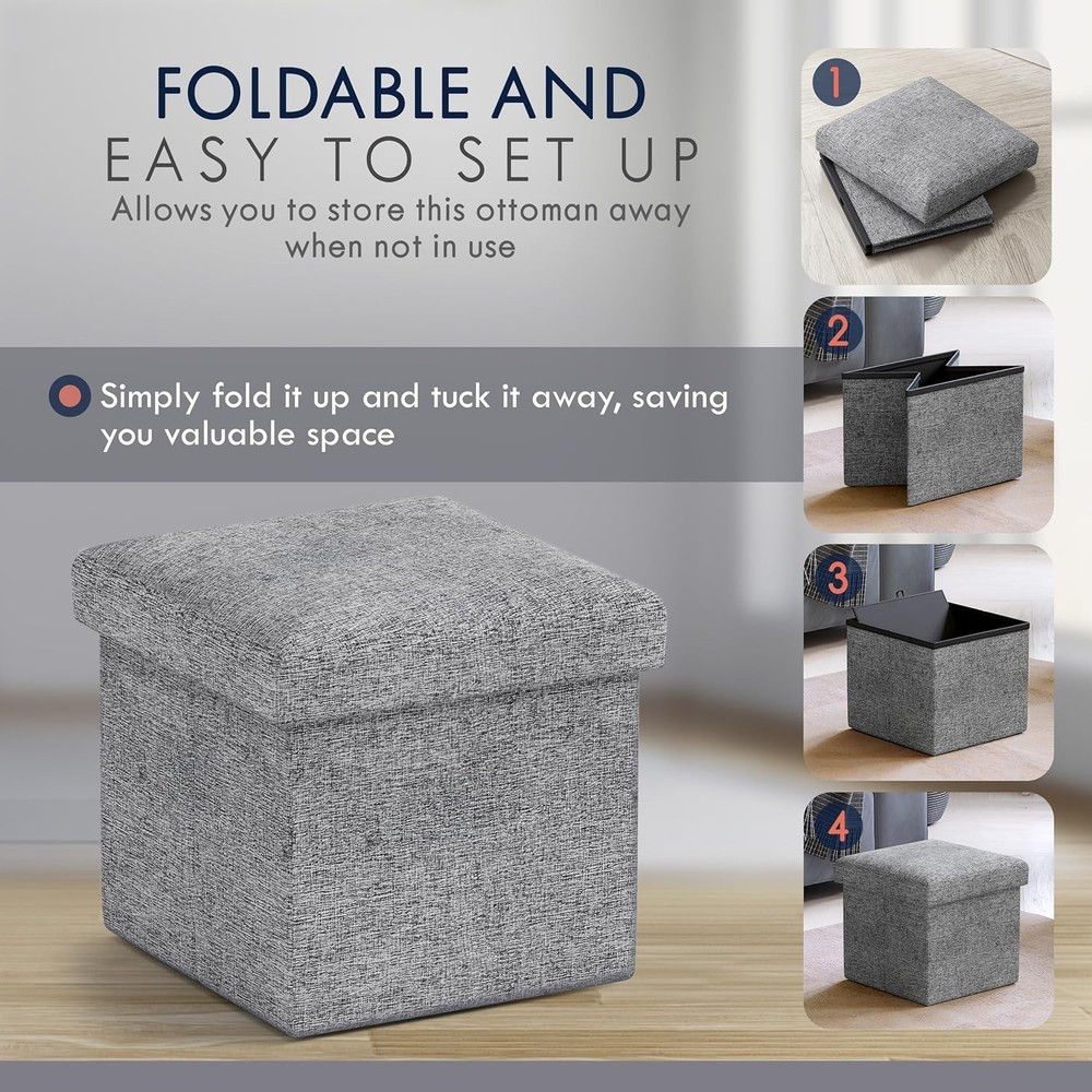 Home Small Storage Ottoman Foldable Collapsible Cube Square Linen Ottoman New