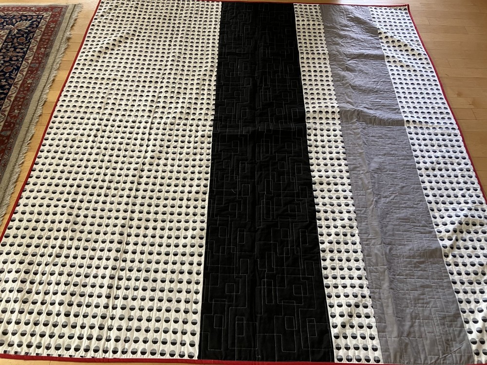Black & White with Red Falling Charm patchwork Quilt Full size 75" X 91"