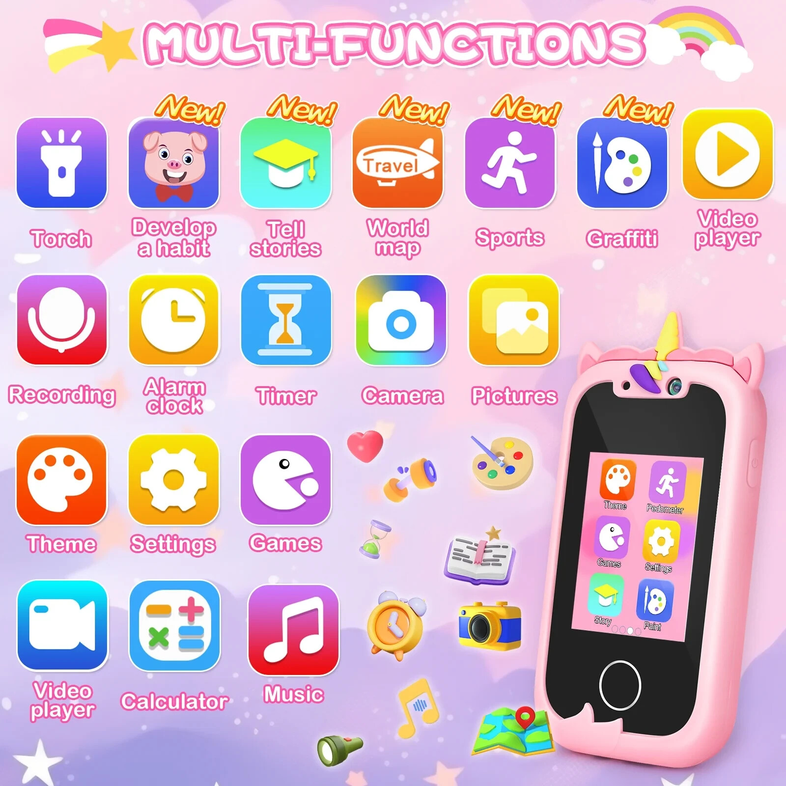 Kids Smart Phone Toys for Girls Ages 3-7 with Dual Camera - Toddler Phone Toy...