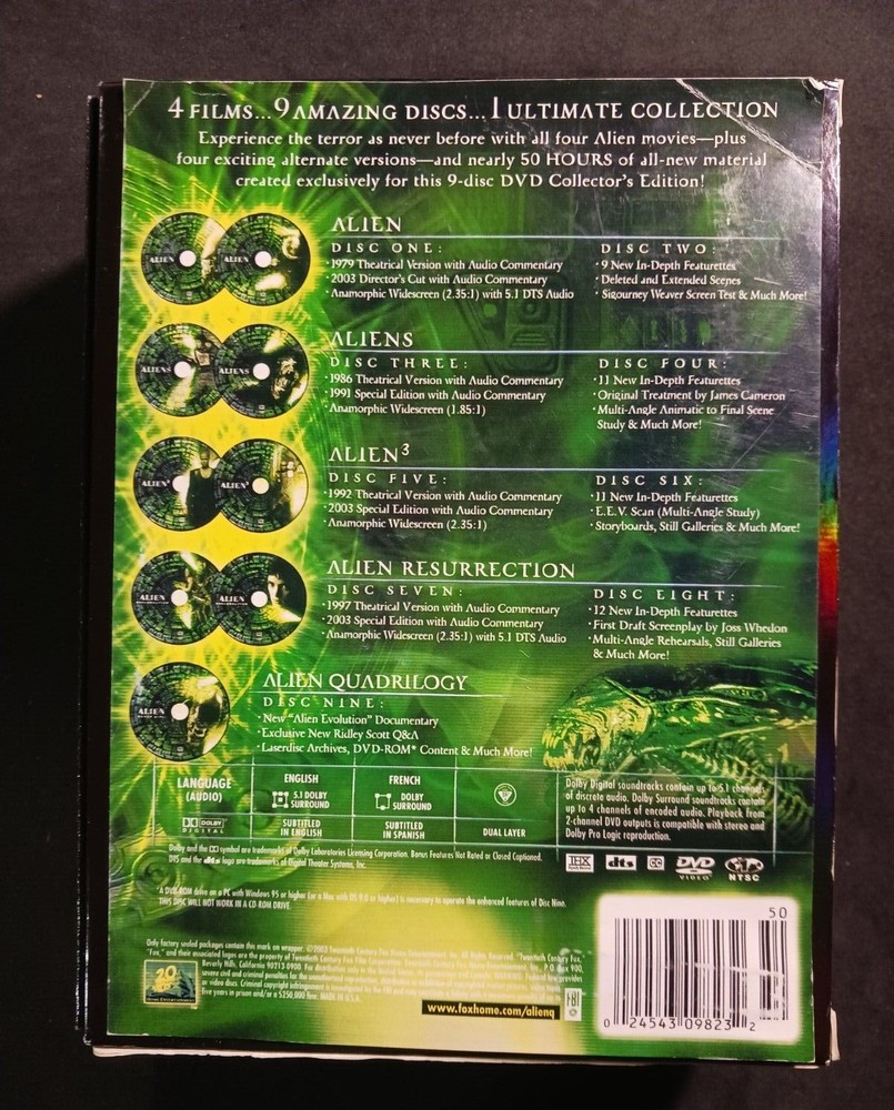 Alien Quadrilogy (DVD) Set, 4 Films, 9 Discs