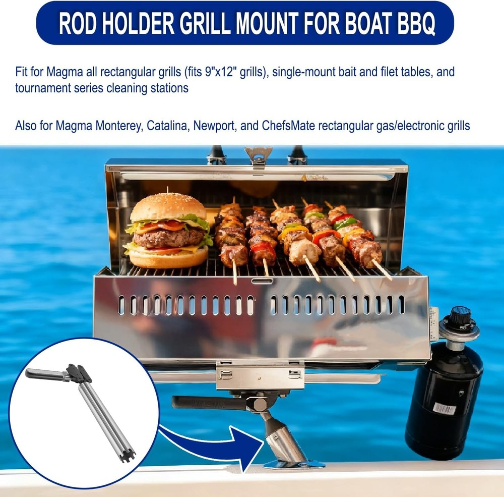T10-355 All-Angle Adjustable Fish Rod Holder Grill Mount for Magma Rectangular