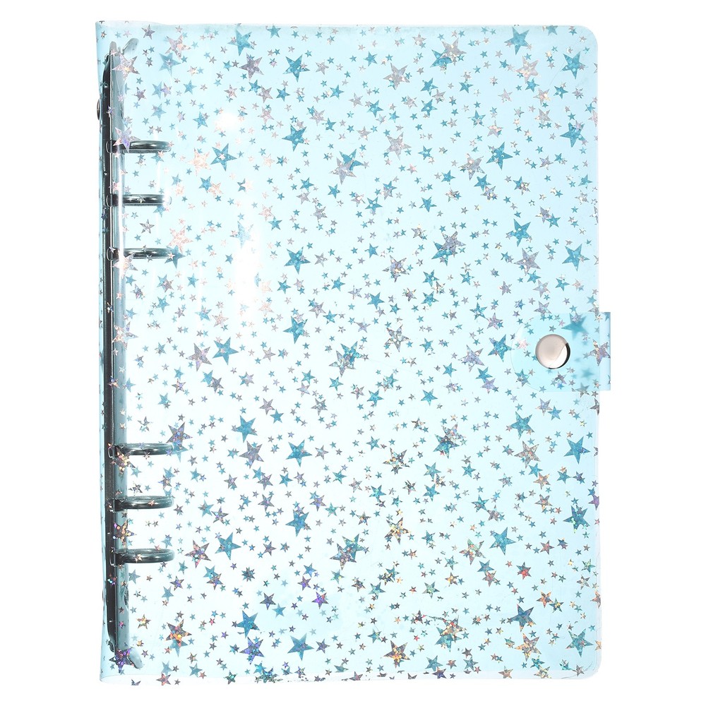 A5 Binder Cover, Stars Refillable Notebook Shell with Snap Button, Blue