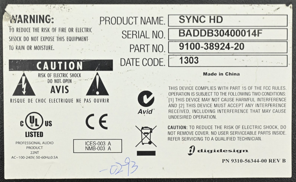 AVID Sync HD Master Clock 9100-38924-20, CG000TR, Pro Tools HD / Synchronizer