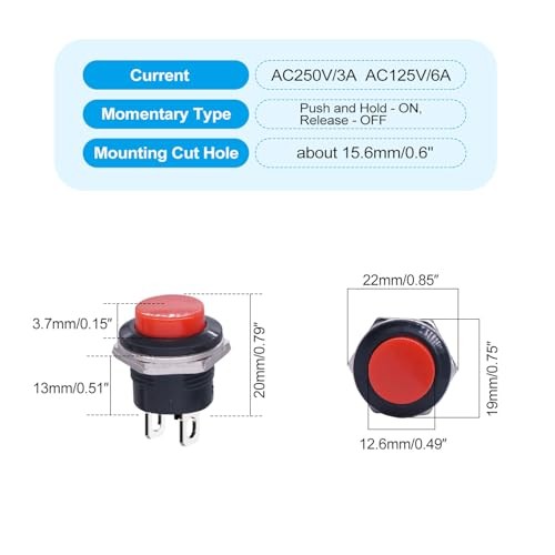 /20Pcs 16MM Momentary Push Button ON Off Switch SPST Multicolored-20PCS
