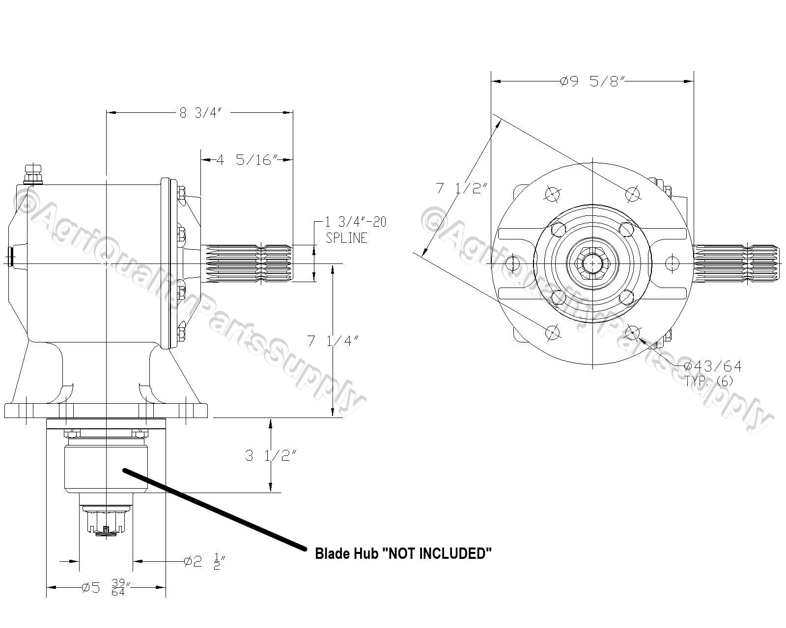 Alamo/Rhino 00759205B / 0075823 Rotary Gearbox 1:1.46 SU Ratio w/ 6 Bolt Pattern