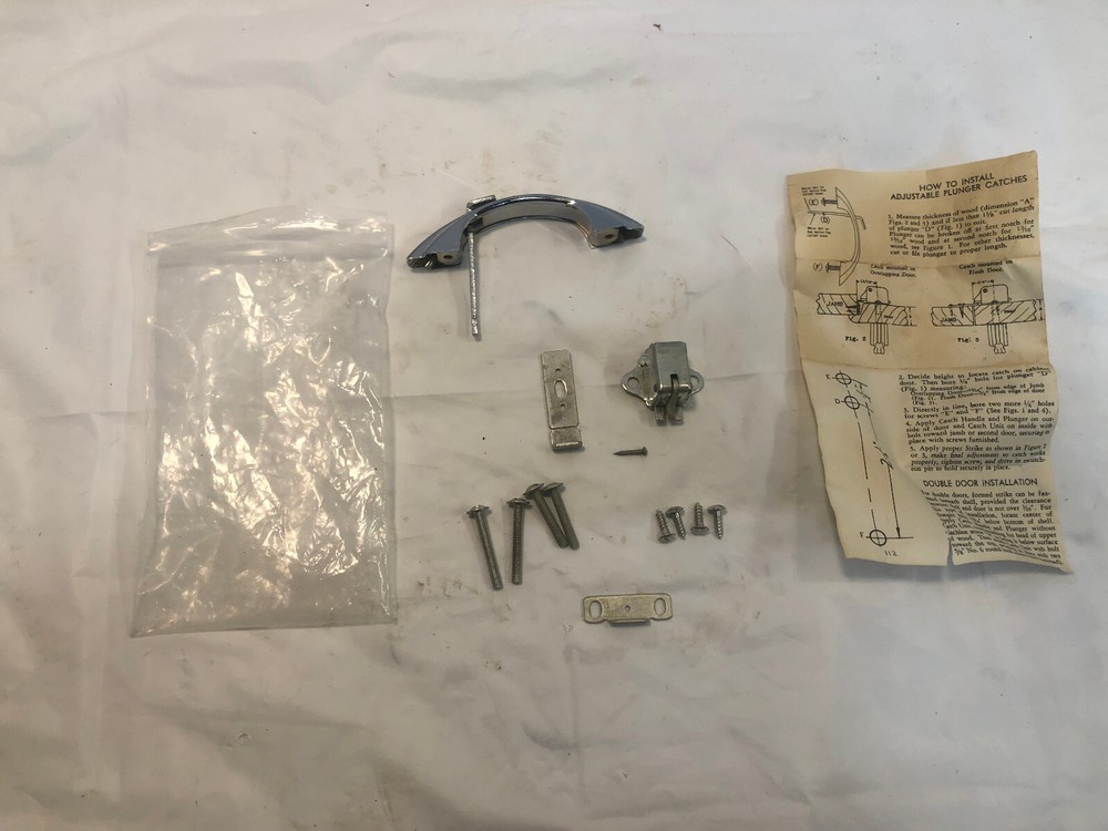 Vintage Chrome Cabinet Door Push Button Latch Pull 2 Black Lines