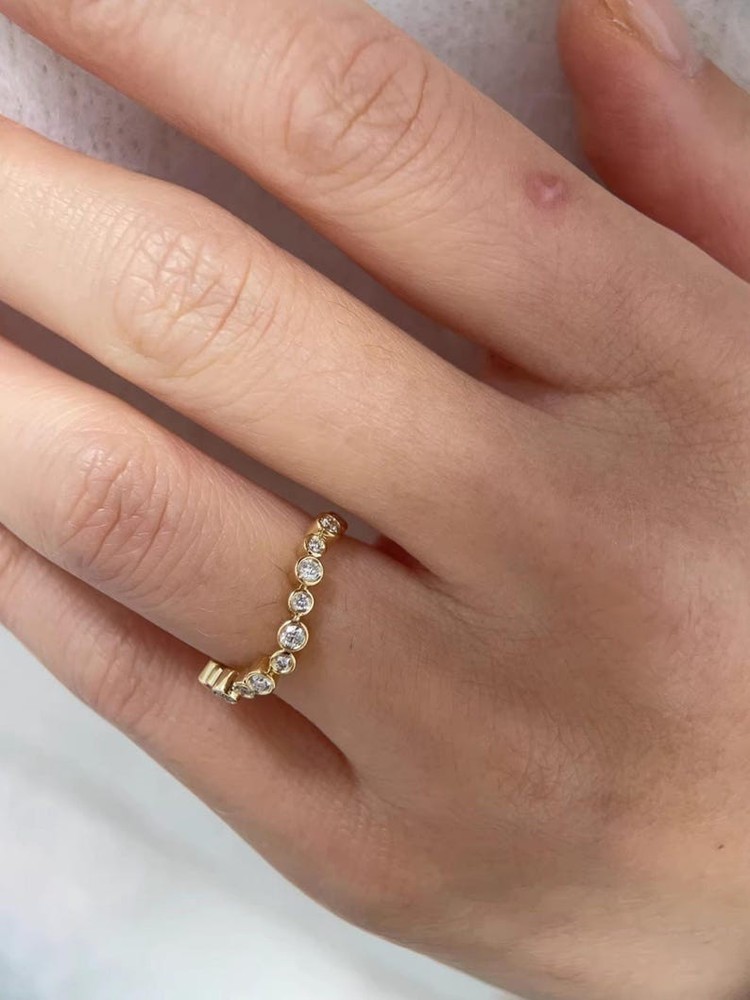 0.33CT Bezel Bubble Wave Moissanite Ring Curved Stackable Half Eternity Band