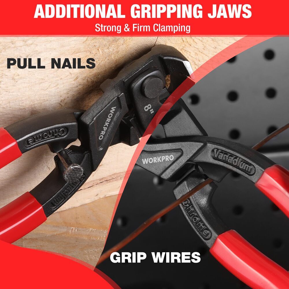 WORKPRO 8 Inch Nail Puller Plier High Leverage Cutting Pliers with Gripping Jaws