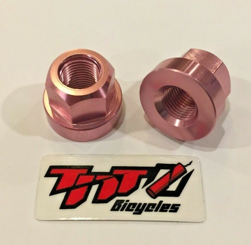 TNT BICYCLES - ALUMINUM AXLE NUTS - 3/8" x 26tpi - SOLD AS PAIR (2pcs)