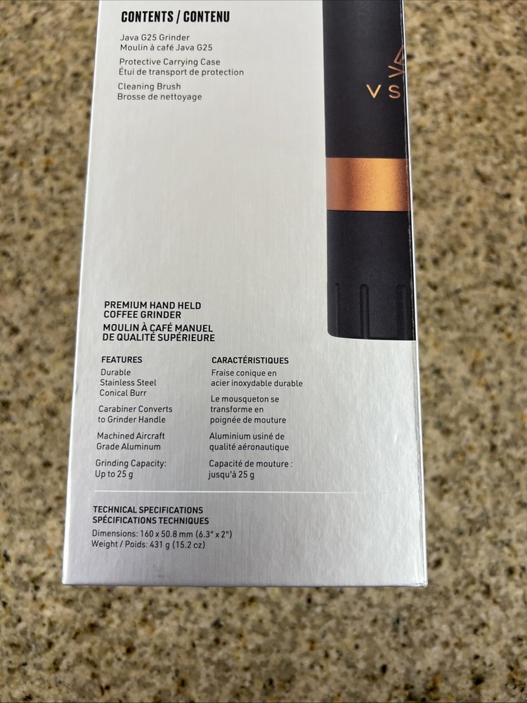 VSSL Java G25 Manual Coffee Grinder | for 25 Gram Standard, Carbon - NEW IN BOX