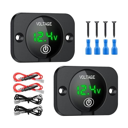 2Pcs Battery Voltage Meter, 12V LED Voltmeter with Touch Switch, 5-48V