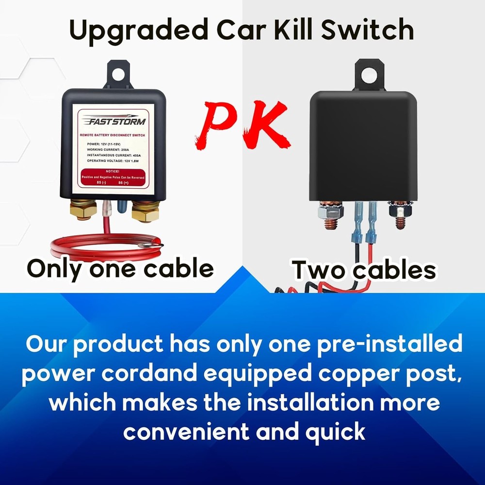 Side Post Remote Battery Disconnect Switch 12V, 250A Remote Battery Kill Switch