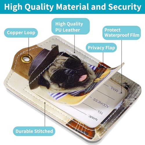 Luggage Tag (3 Pack) - PU Leather, Rectangular, Cute Animals, O_cute Animals