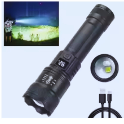 High Strong Power Led Flashlights 2000LM Tactical Torch with Display Light USB C