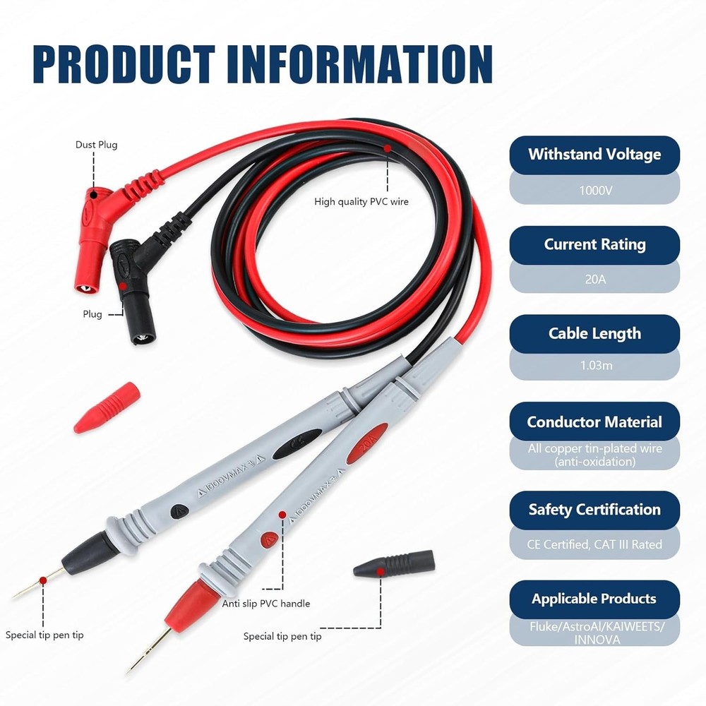 Versatile 4-Piece Multimeter Leads Kit - Indoor/Outdoor Use, Safe Testing