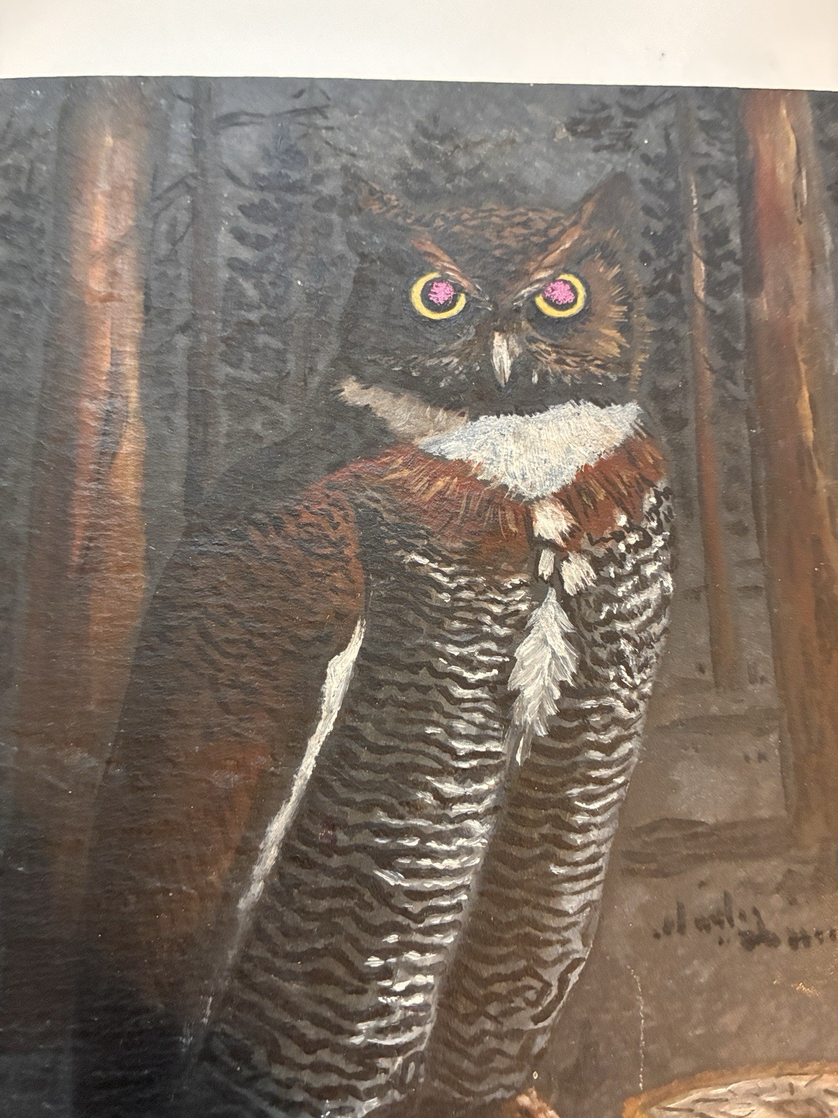 Esther Druck Great Horned Owl Painting Art Slate Tile Wildlife Hand Painted
