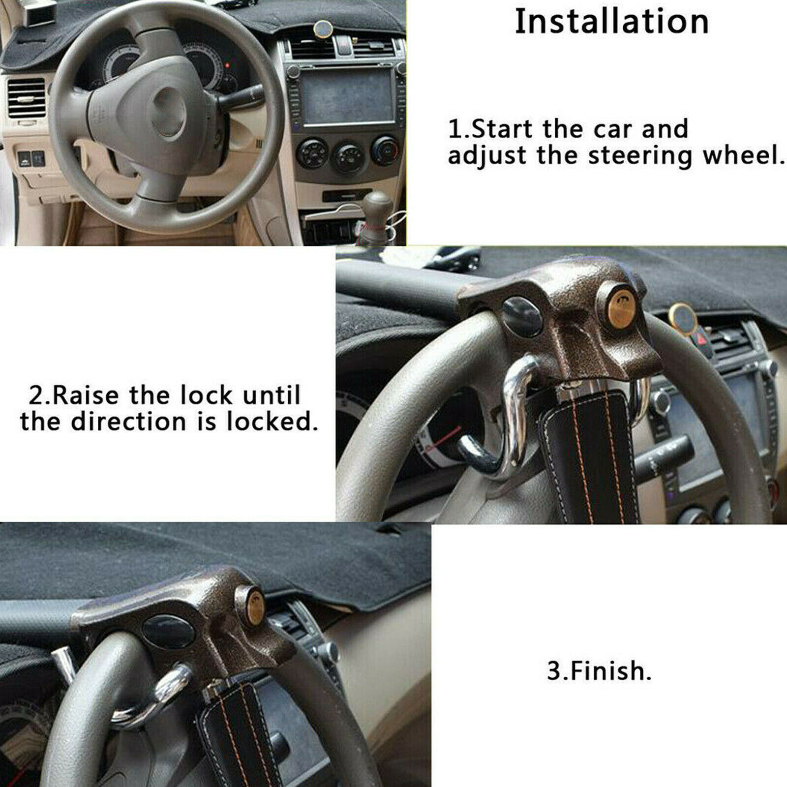 Steering Wheel Lock Universal Anti-Theft Device Heavy Duty Security Car Lock