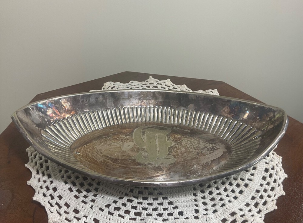 Vintage Gorham Co Silver Soldered Bread Tray 085 Monogram L