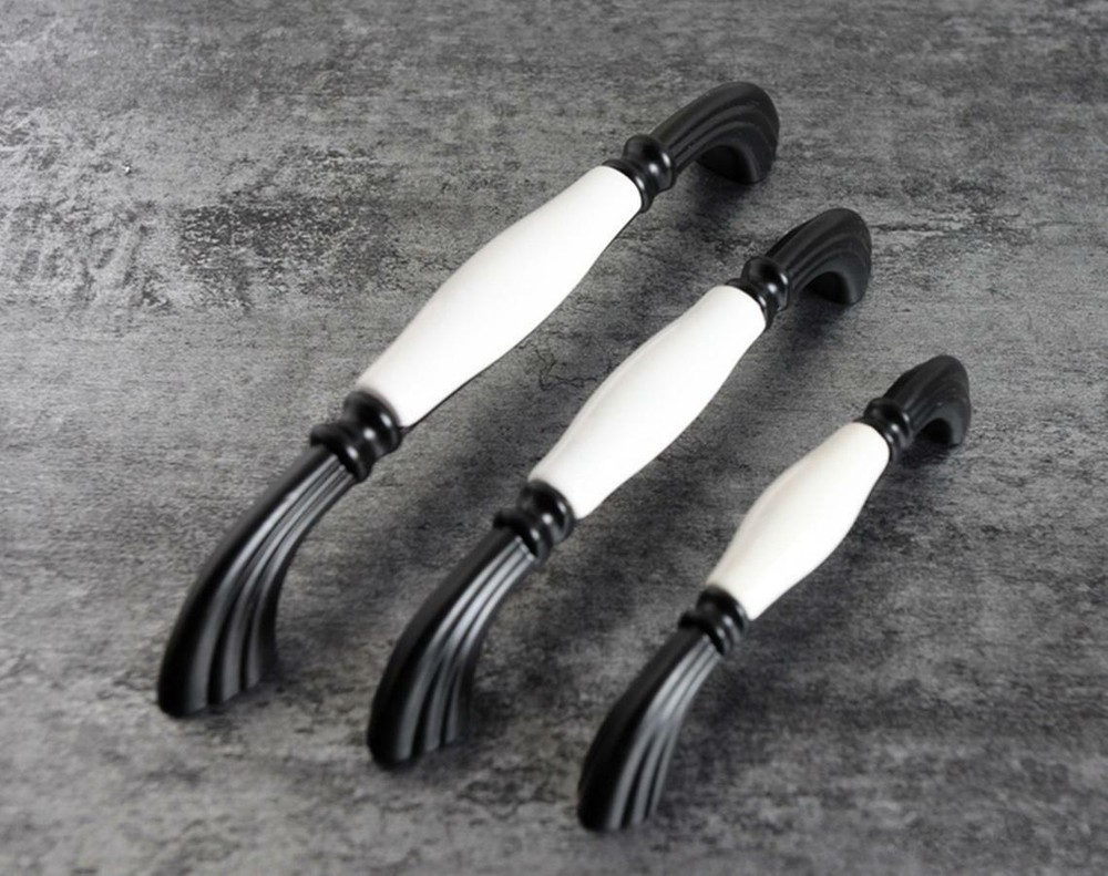 Ceramic Cabinet Pull Handles Antique Dresser Drawer Knobs Black White Pulls