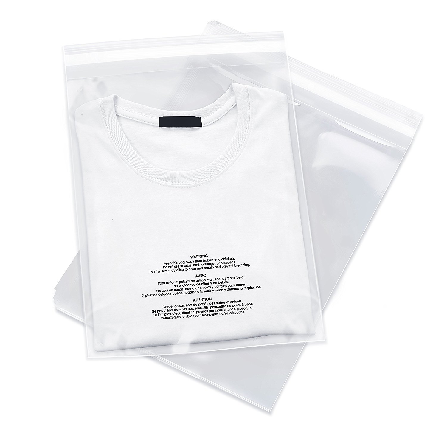 Poly Bags Resealable Suffocation Warning Clear Merchandise 1.5 mil Shirt Apparel