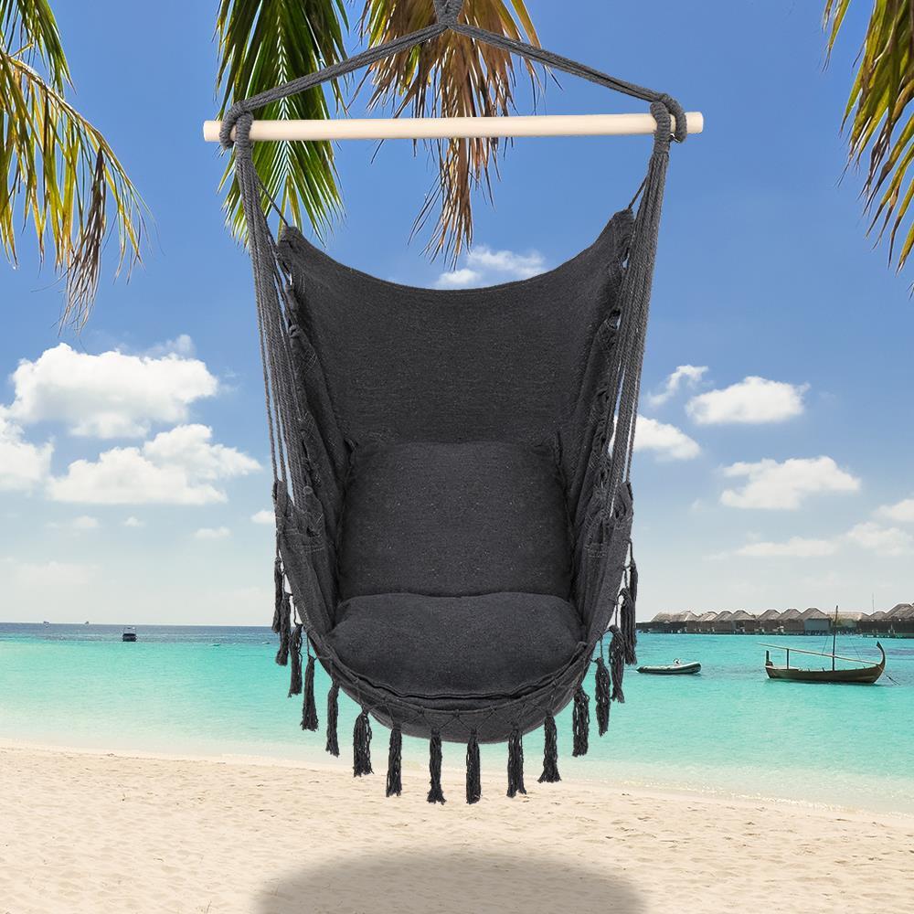 Hammock Hanging Rope Chair Swing Seat Patio Picnic Camping Dark Gray