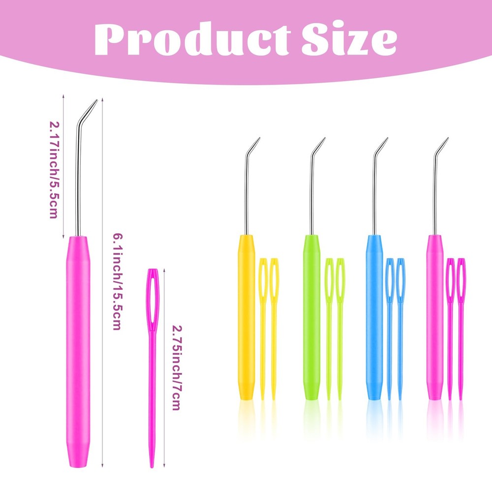 4 PCS Knitting Loom Hook with 8 Large Eye Plastic small, multicolor