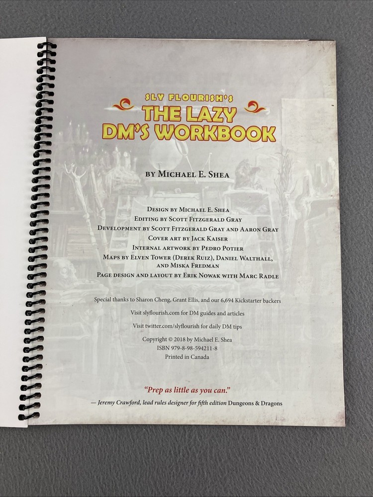 Mike Shea RPG Reference Lazy DM's Workbook Clean Illustrated Spiral Binding