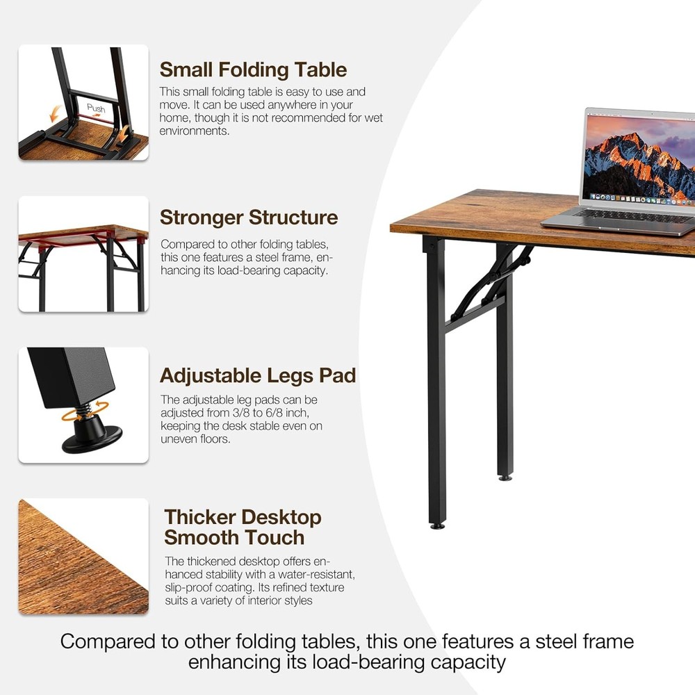 Small Computer Desk Folding Table 35.8" Foldable Office Desk No Assembly Perfect