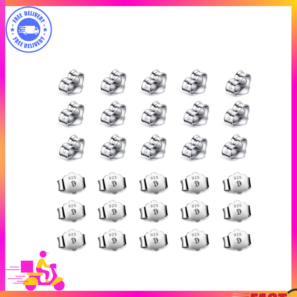 "30PCS (15 Pairs) Earring Backs – Silver Plated Hypoallergenic Replacements