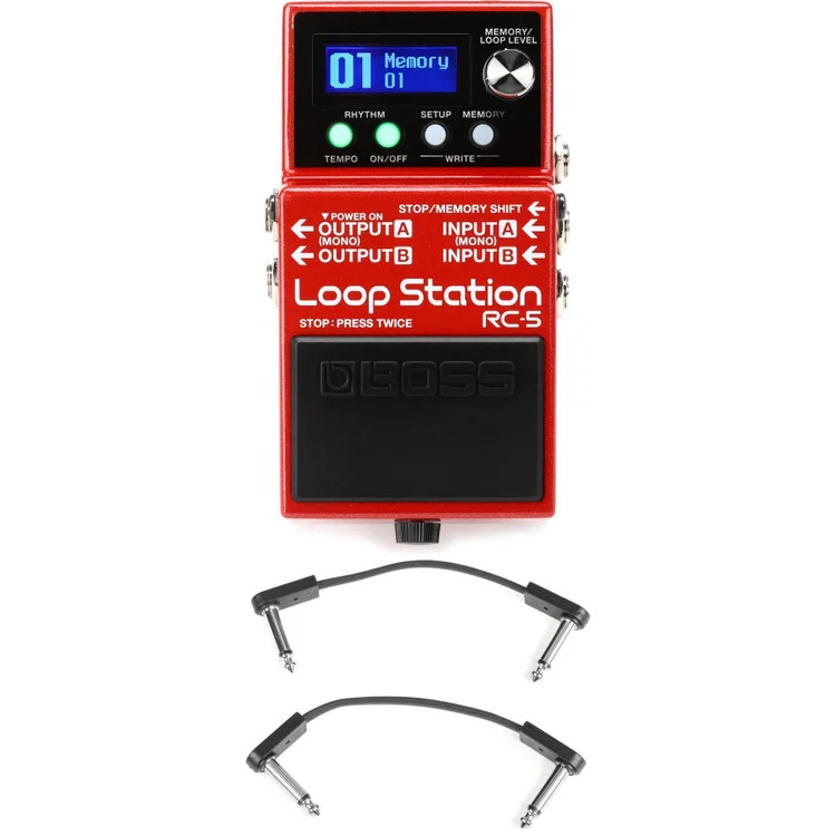 Boss RC-5 Loop Station Compact Phrase Recorder Pedal with EBS Patch Cables