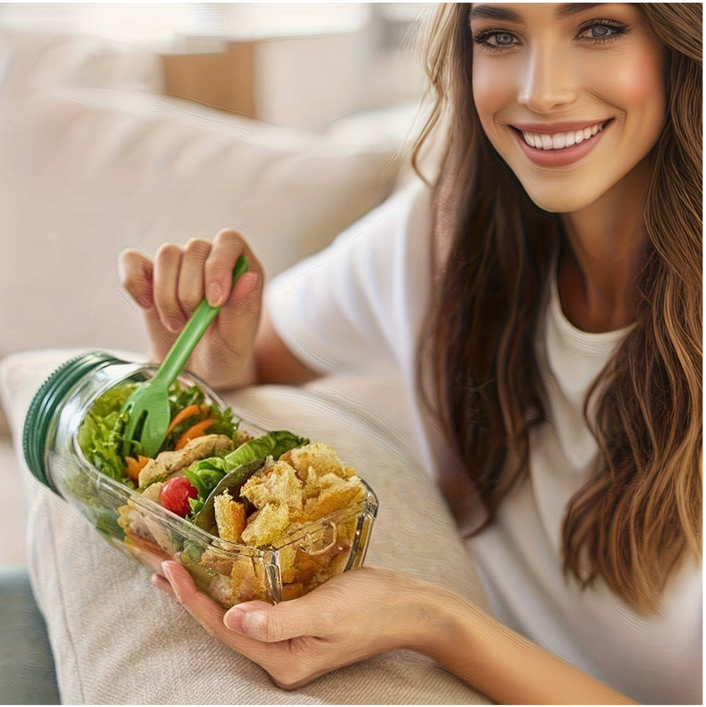 2 Pack Salad Jar Container Side Opening Leakproof Lunch Meal Prep Dressing Cup