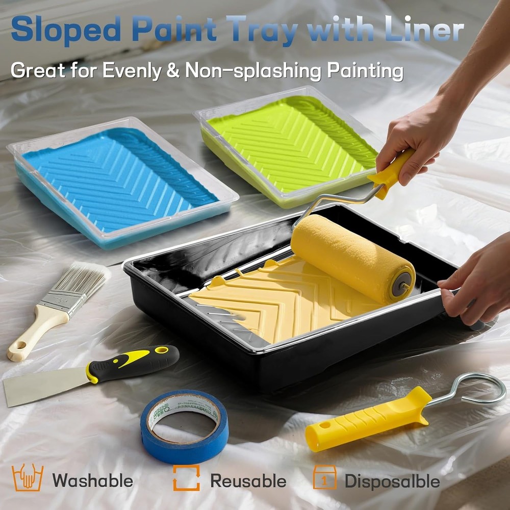 29 PCS Paint Roller Kit-Rocfinity Paint Roller with 4ft Extension Pole,Microfibe