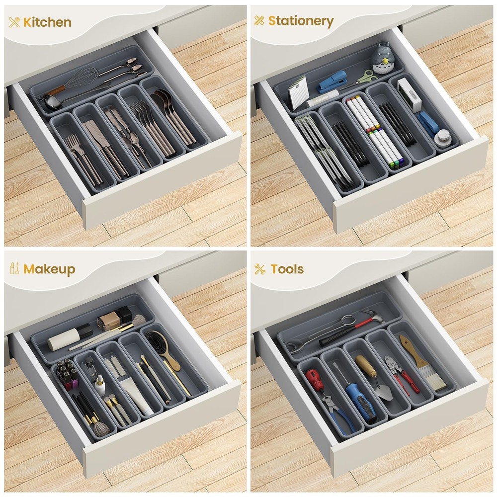 6 Pack Silicone Drawer Organizer for Kitchen, DIY Free Combination Silverware...