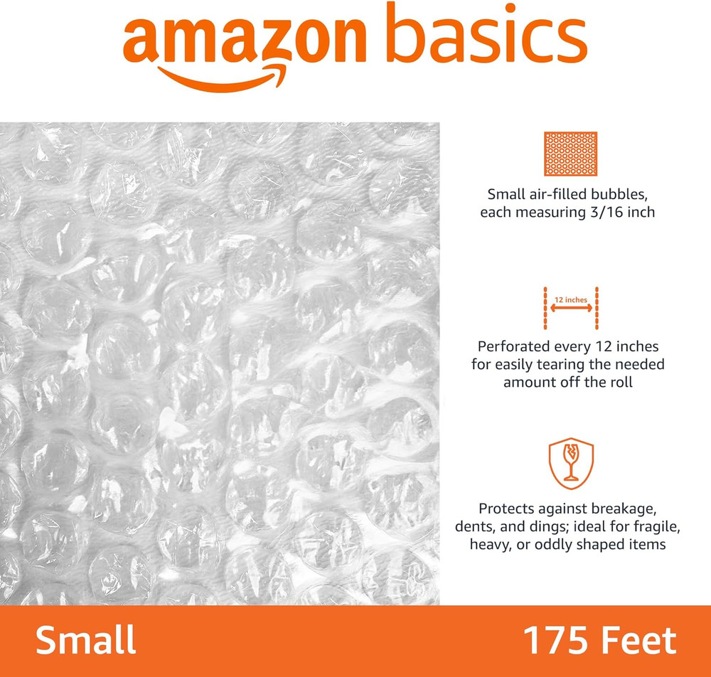 Amazon Basics Bubble Cushioning Wrap Packing Material for Fragile Items, Perfora