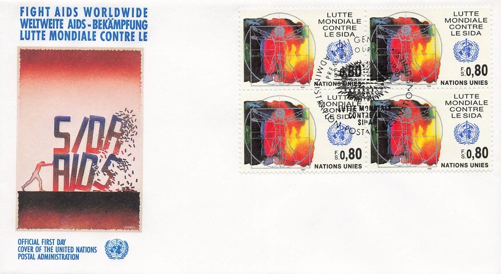 United Nations Geneva 184-185 Block Set FDC AIDS