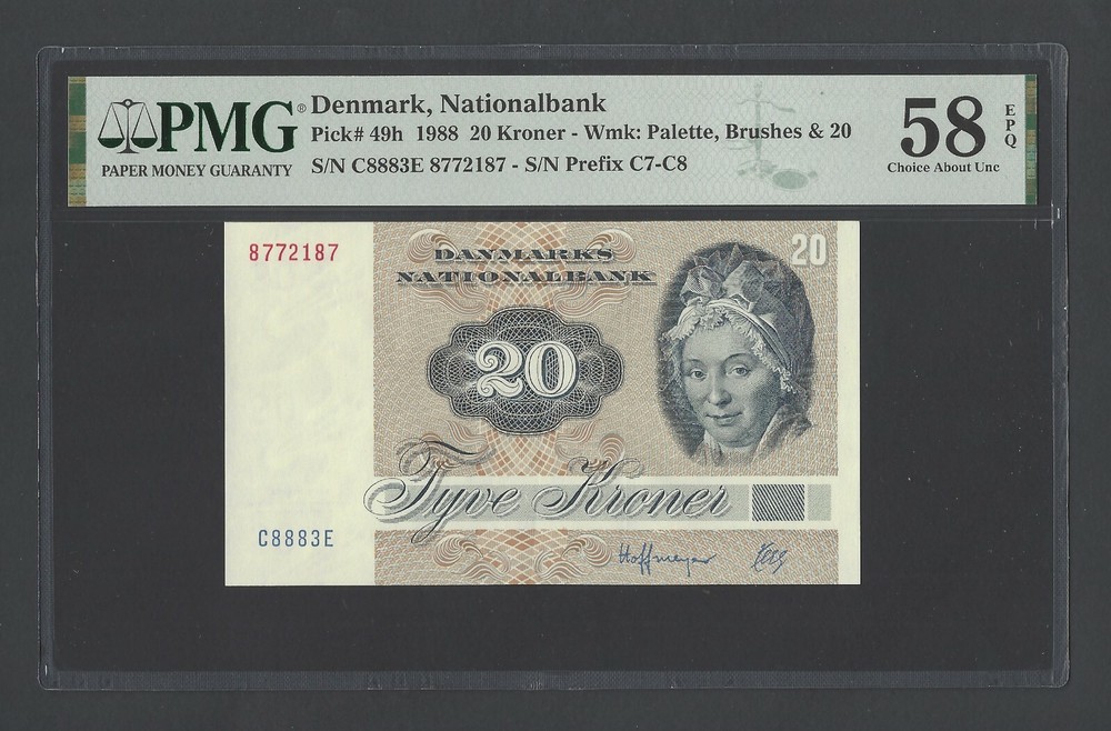 Denmark 20 Kroner 1988 P49h About Uncirculated