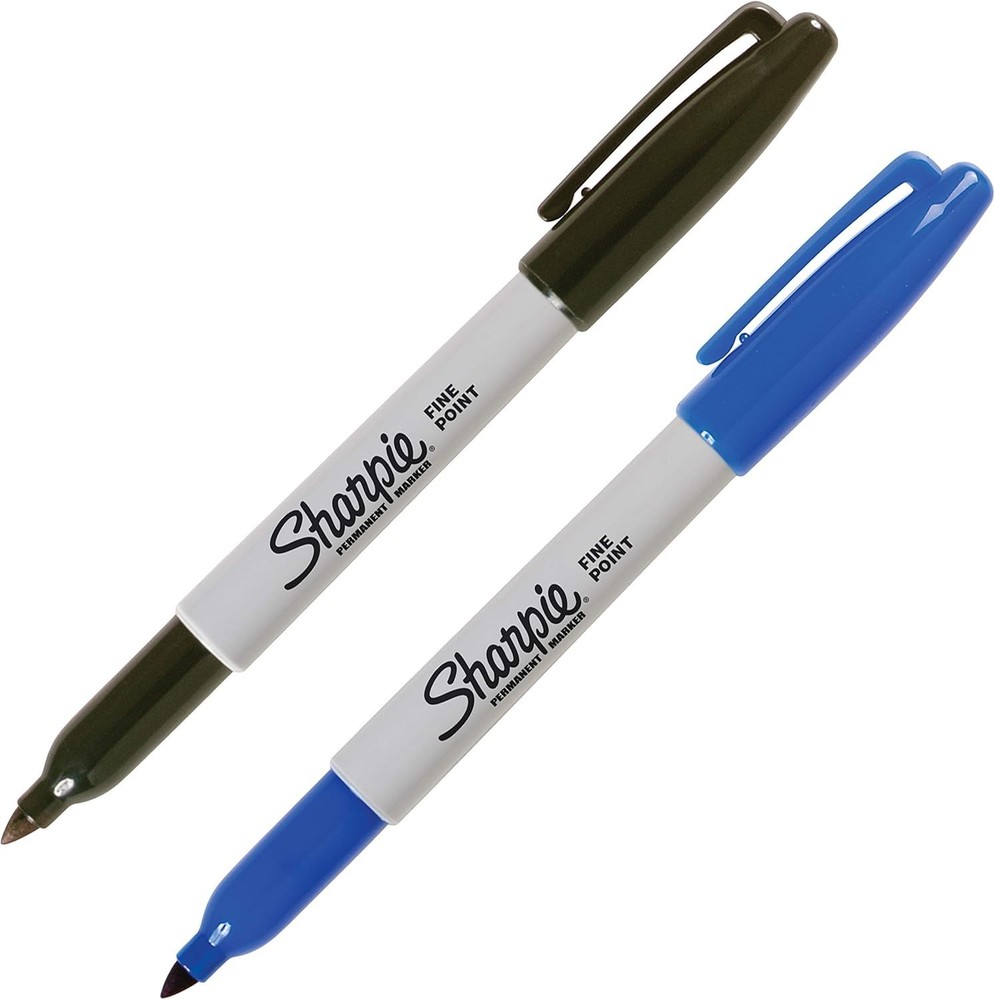 Permanent Markers Fine Tip Black & Blue 2 Pack Water Resistant Quick-Drying