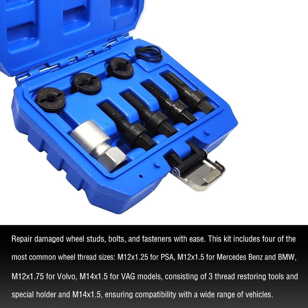 Wheel Stud Thread Repair Kit FOR Stripped Lug Threads M12 M14 Re-Thread Tool