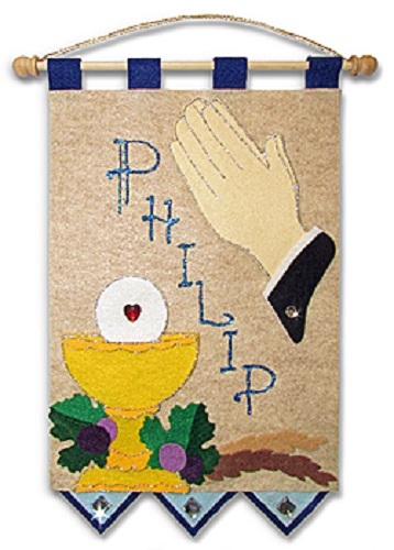 Banner Kit for  First Communion " Praying Hands " Blue 9" x 12"