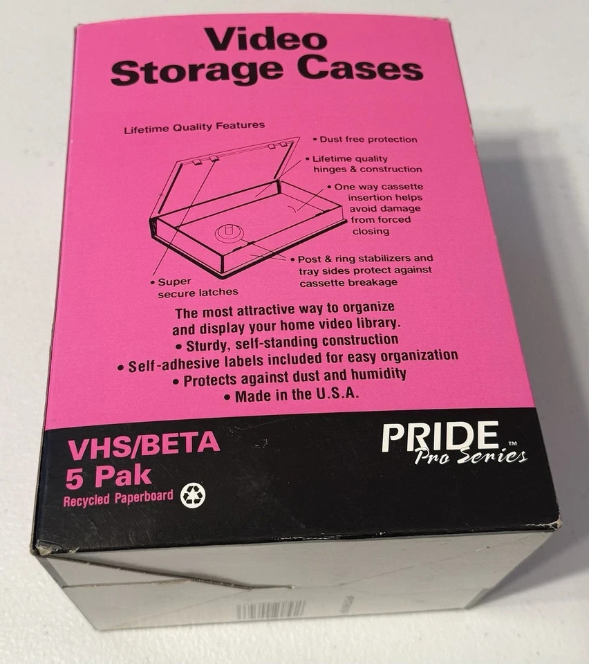 Pride Video Storage Cases Clamshell for VHS / Beta 5 Pack New
