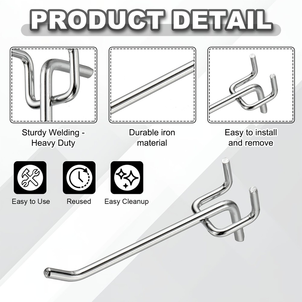 12 Pcs Pegboard Hooks, 3.9" Peg Board Hooks Kit, Silver Tone (1mm)