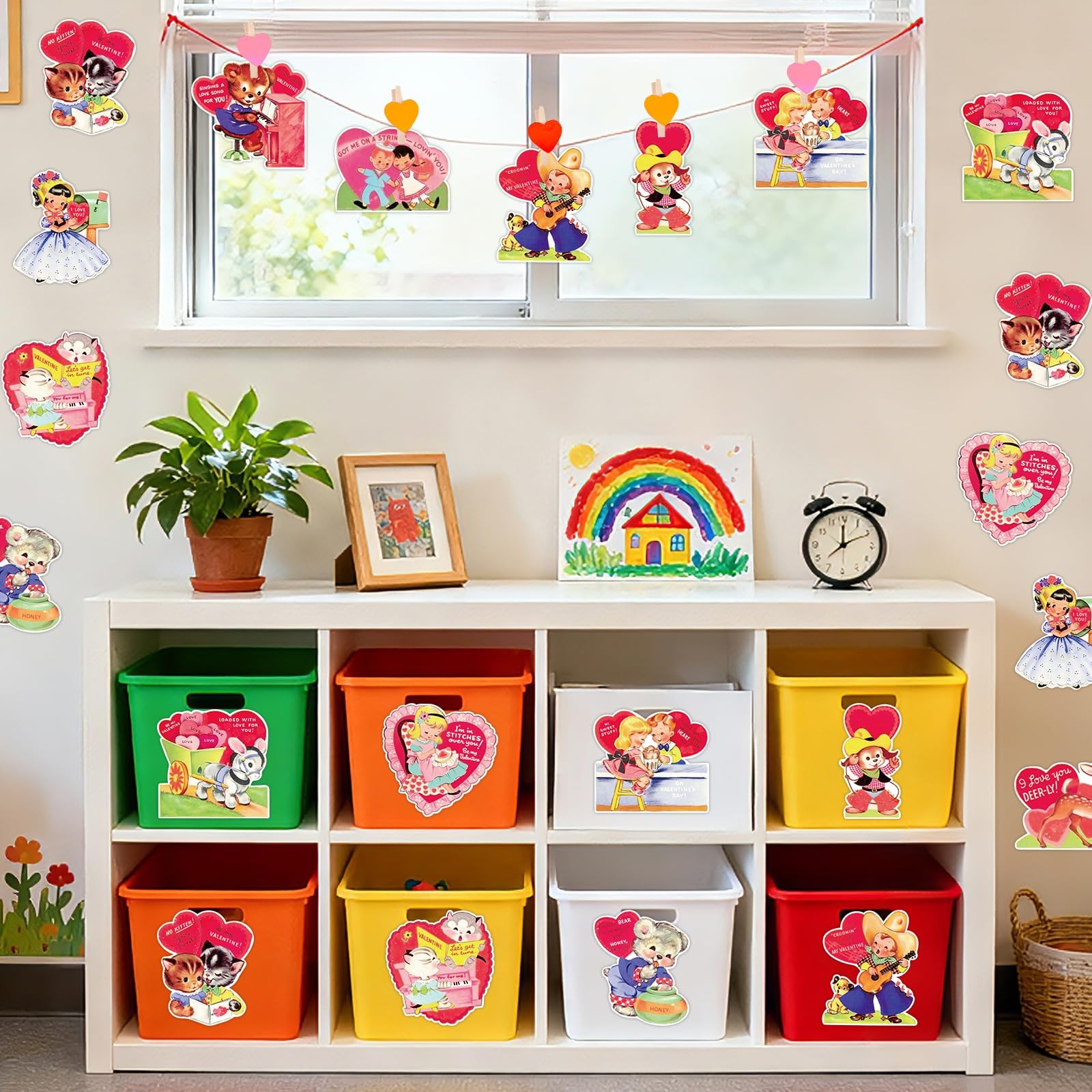 Vintage Valentine's Day Cutouts Retro 48 PCS Cardboard Hearts Classroom Decor!