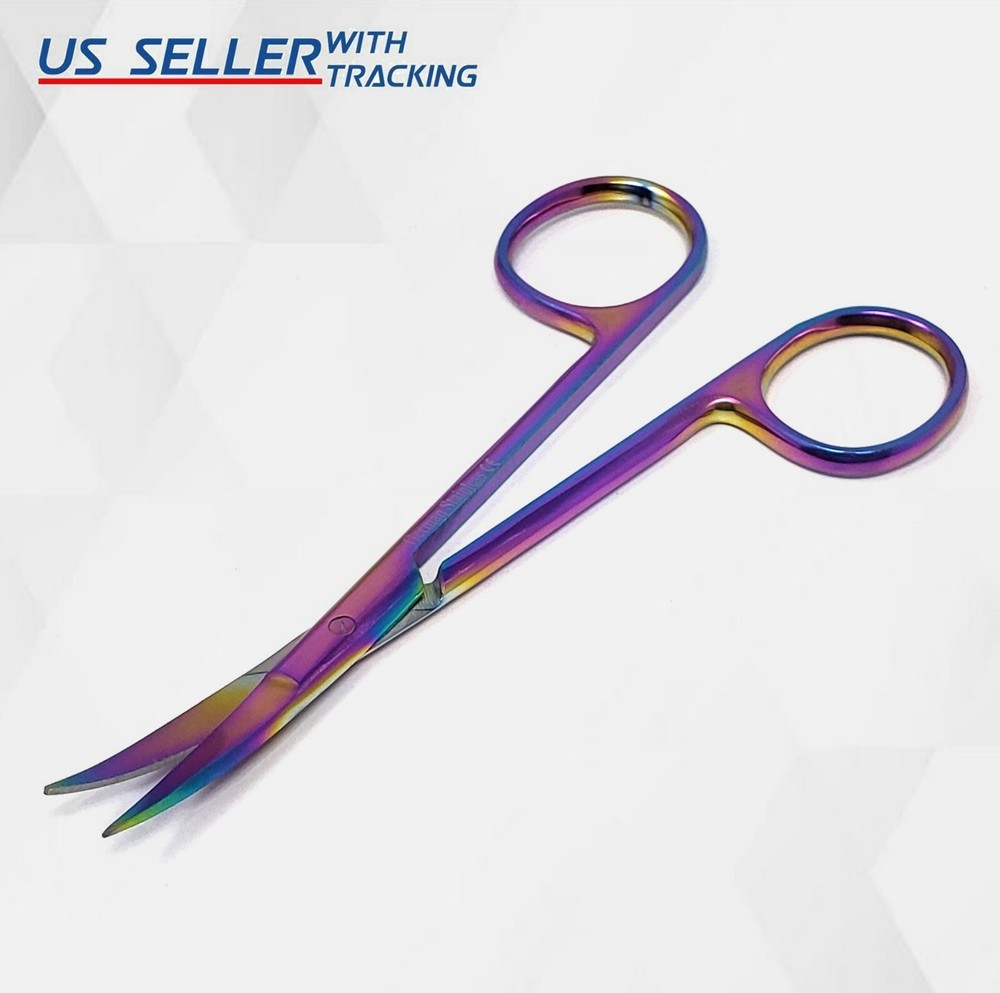 Iris Dissecting Scissors 4.5" with Multi Color Rainbow Plasma Titanium Coating