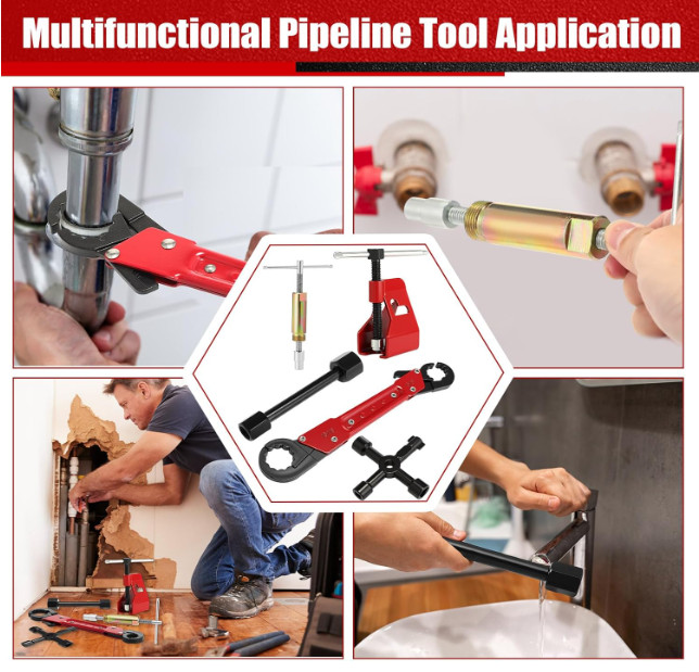 5 Pcs Angle Stop Wrench Kit Plumbing Tool, Compression Sleeve Puller for 1/2"...